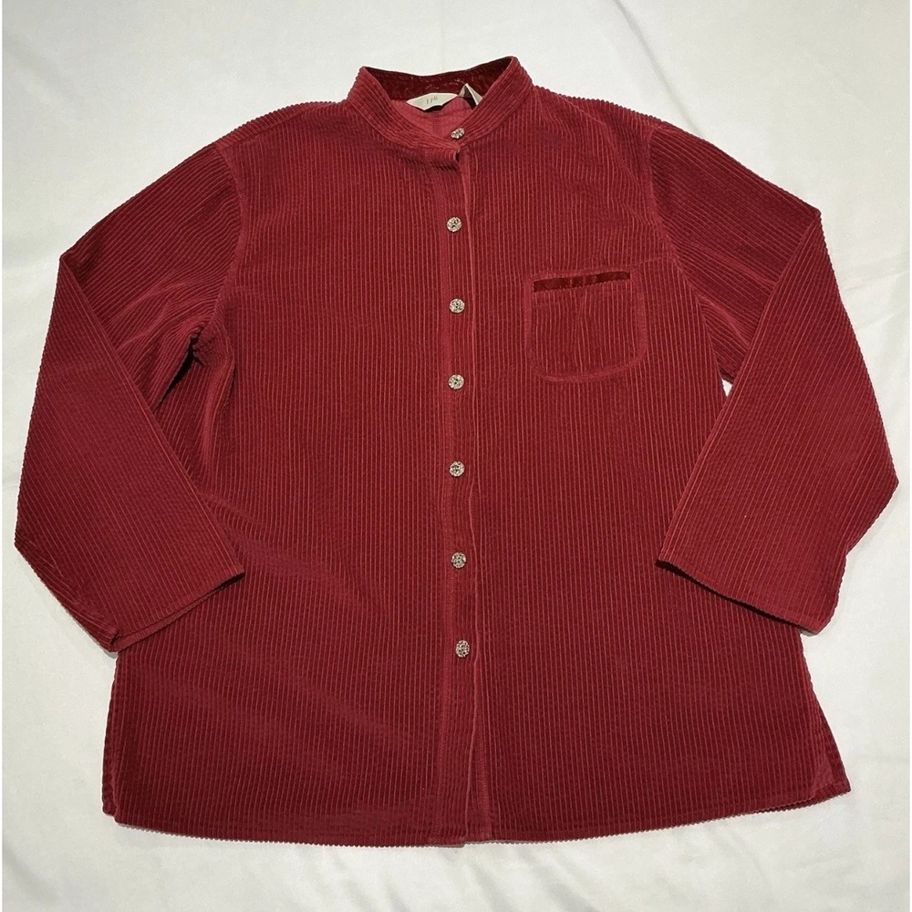 J Jill Corduroy Shirt Womens Large Red Ribbed 100% Cotton